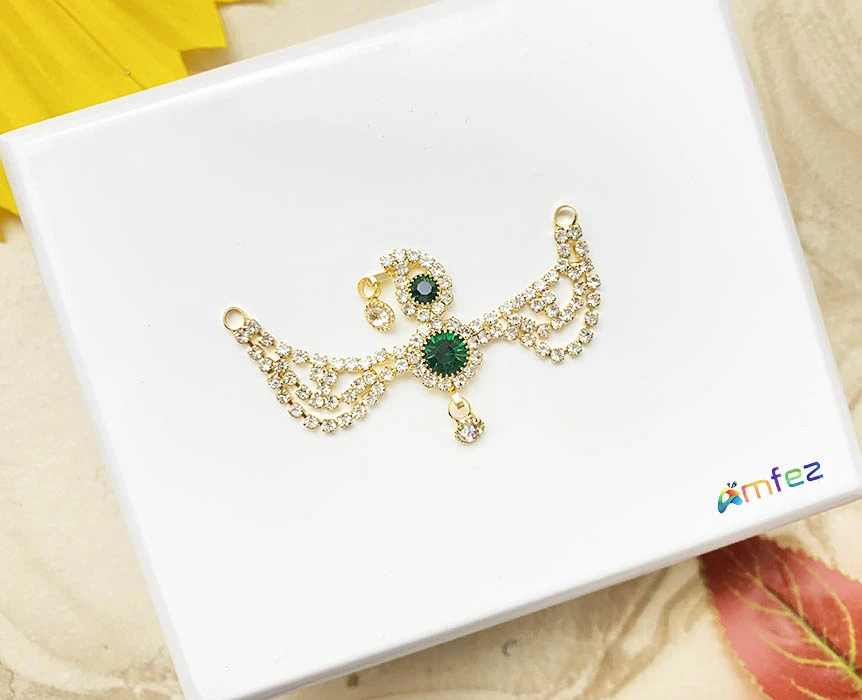 Green & White Stone Work Chandrika