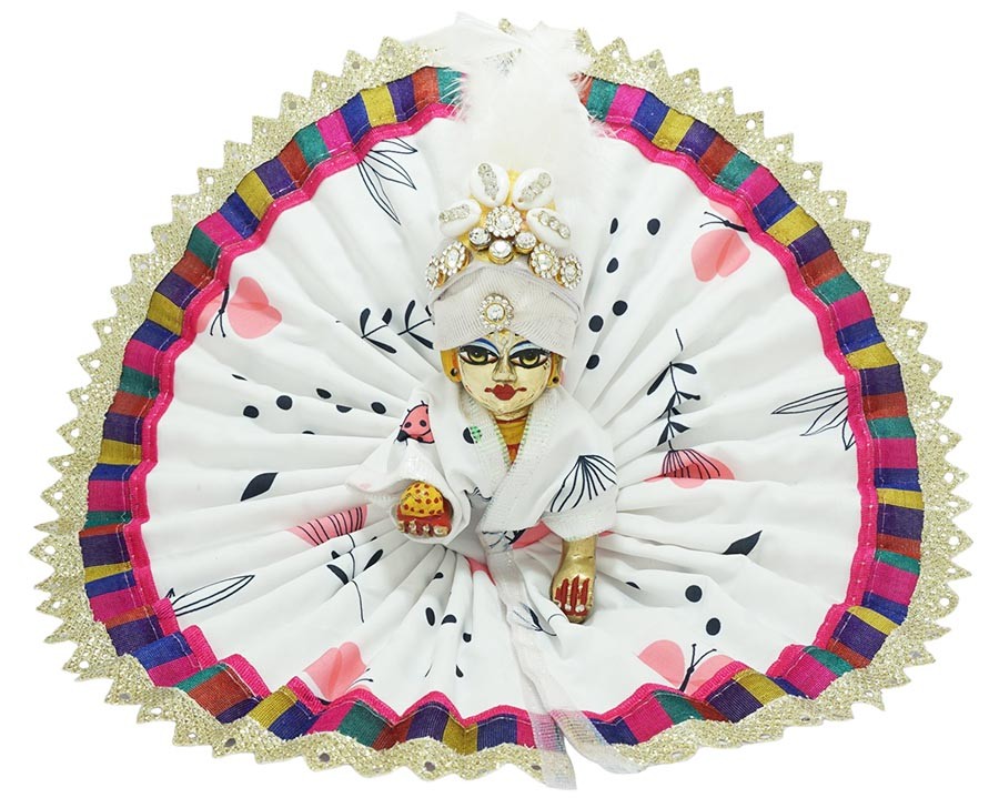 3D Laddu Gopal Dress With Mala - Set of 4 Silk Embroidery Poshak