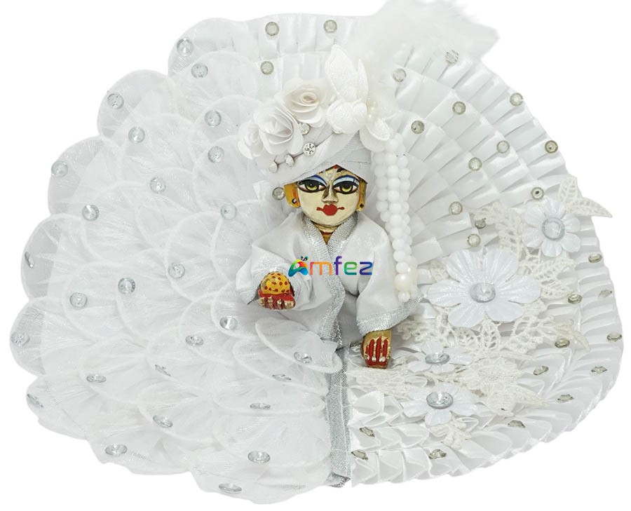 Laddu Gopal White Stone Patch Work Designer Dress