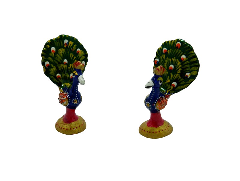 A Pair of Red Blue Stone Krishna Peacock