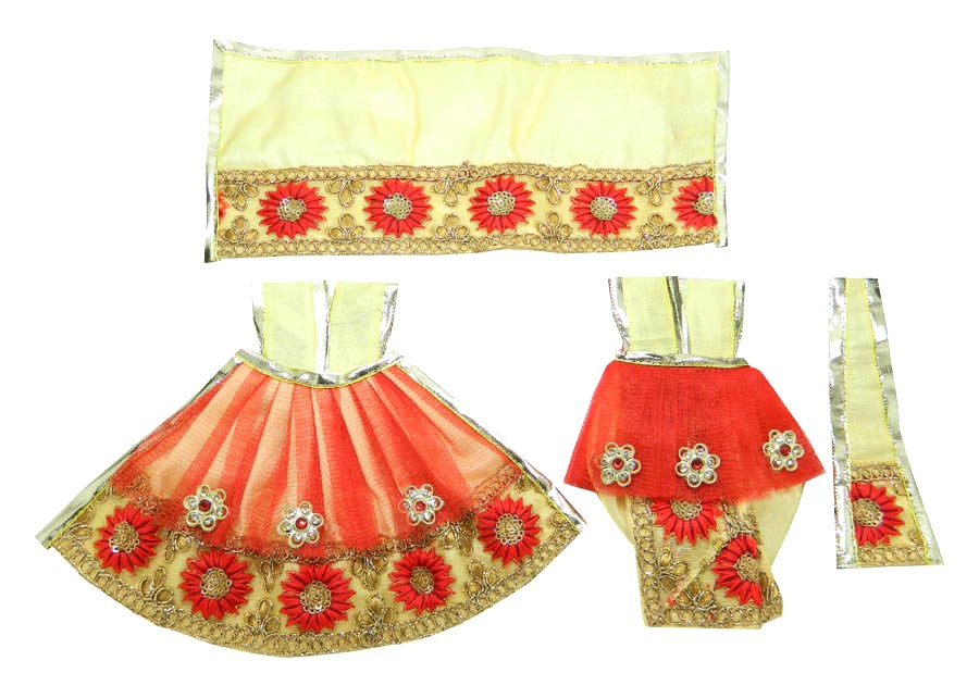 Cream Red Net Stone Work RK Dress