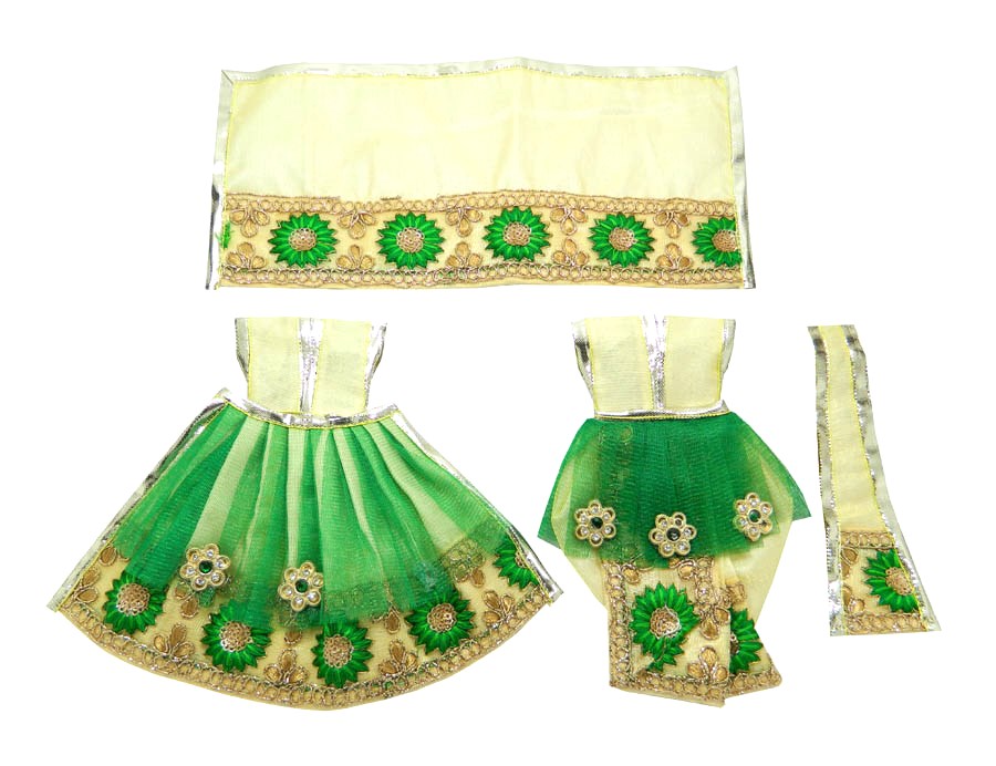 Cream Green Net Stone Work RK Dress