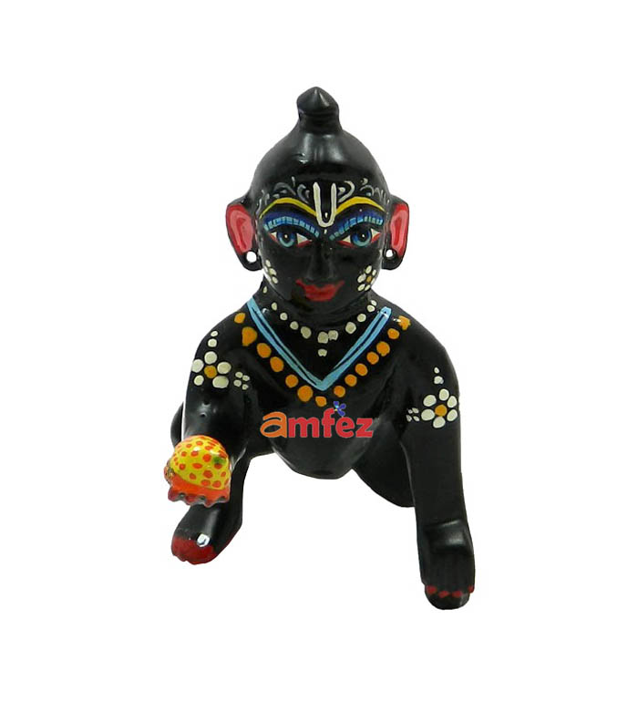 Beautiful Black Coated Laddu Gopal Painted Idol