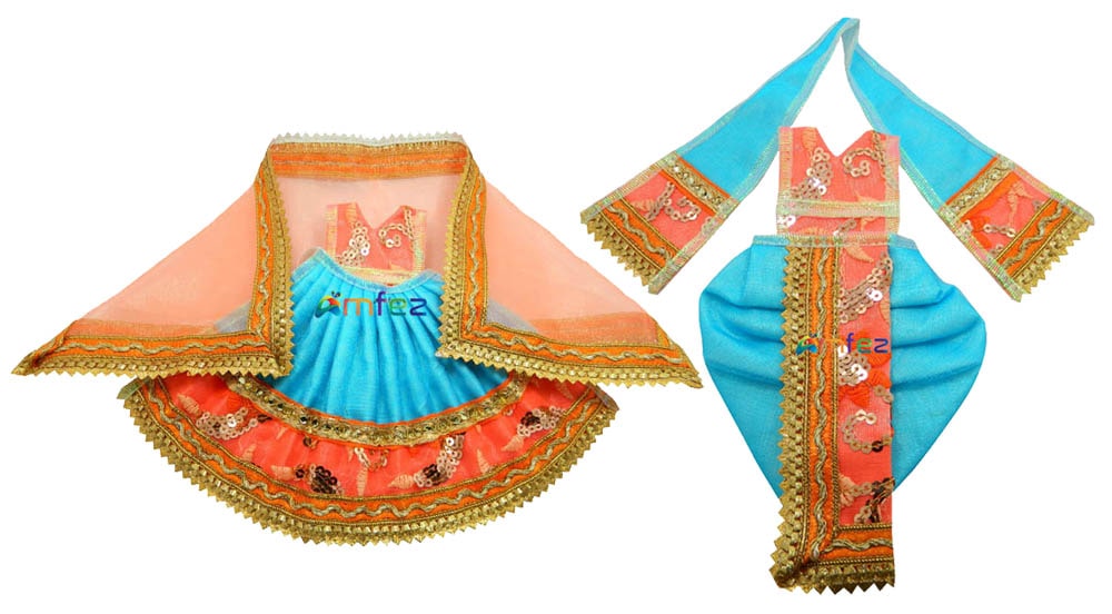 SkyBlue Orange Sitara Lace Work RK Dress