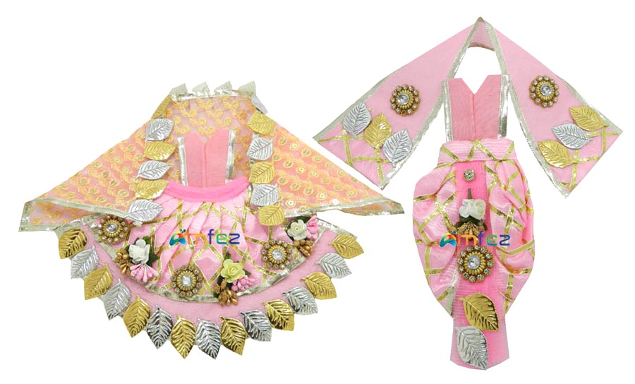 Designer Baby Pink Multi Leaf Flower Work RK Dress