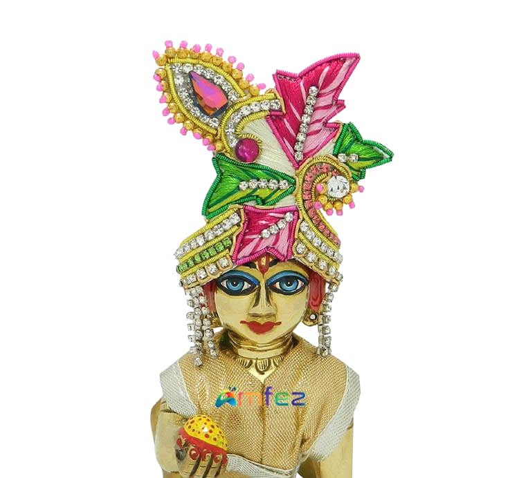Pink Green Stone Handwork Zardozi Mukut 
