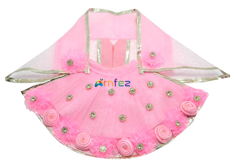 Baby Pink Flower Stone Work Durga Dress