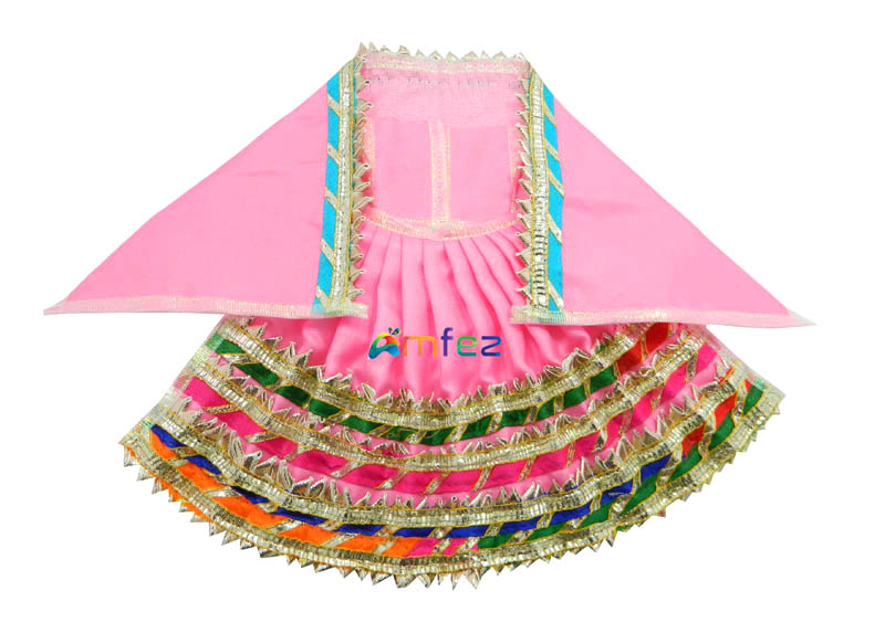 Pink Gota Patti Lace Work Durga Dress
