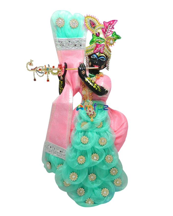 Pink Sea Green Stone Kali Work Krishna Dress