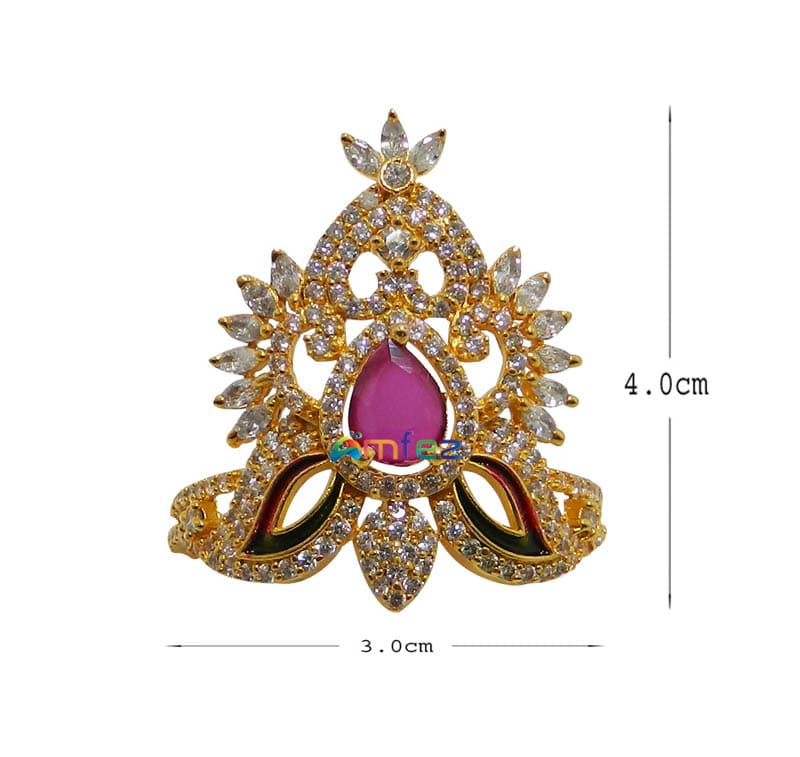 White Pink Rubly AD Stone Meena Work Mukut