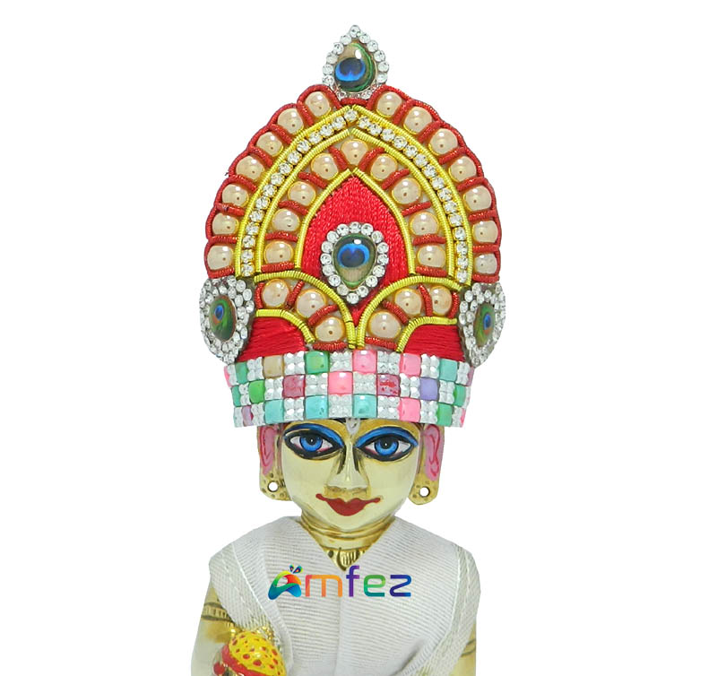 Red Multi Stone Beads Work Mukut