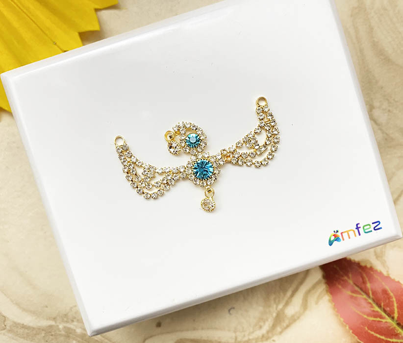 SkyBlue & White Stone Work Chandrika