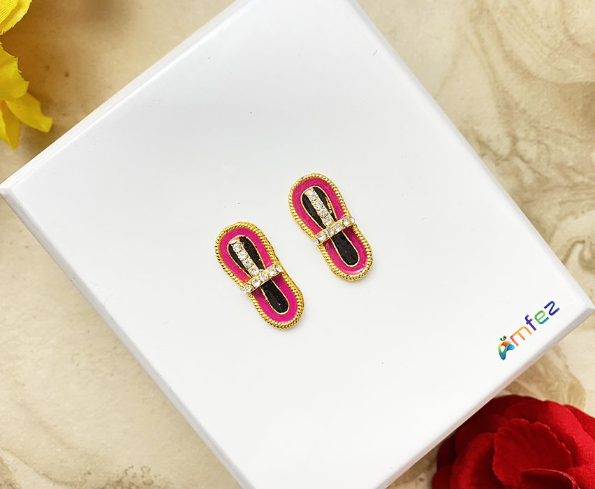 A Pair of Multi Meena Stone Work Charan Paduka