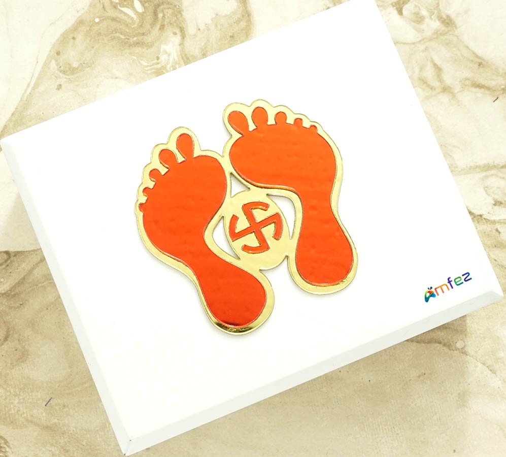 Red Golden Charan Paduka Sticker ( 2.5 Inch )