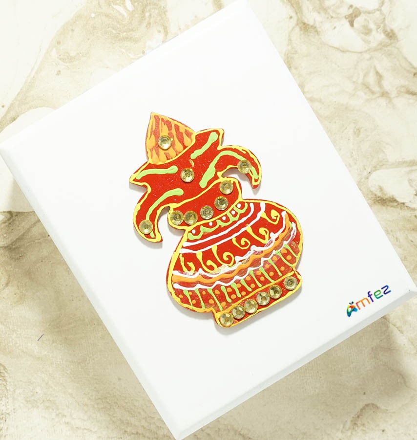 Red Wooden Stone Work Kalash