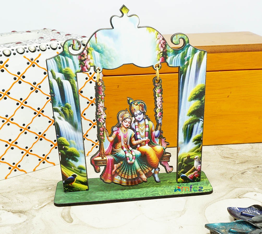 Radha Krishna Wooden Sticker/ Standy For Car & Home