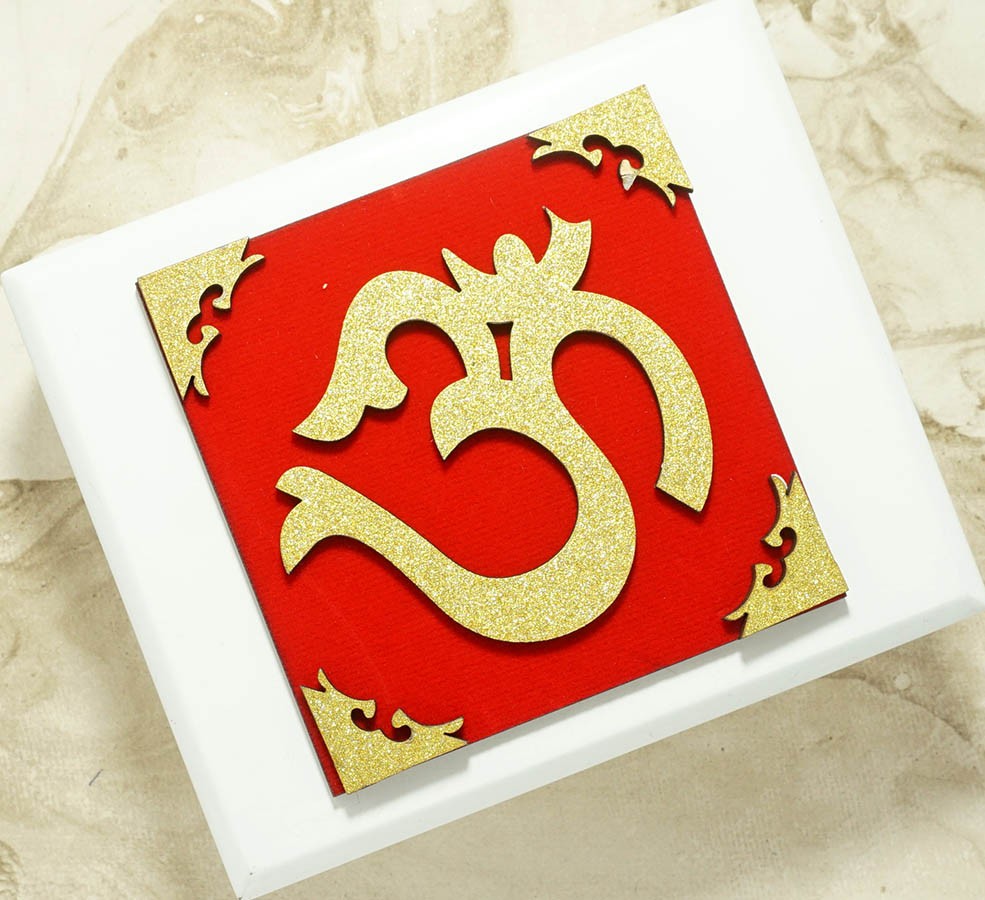 Red Golden Om Sticker ( 3 Inch )
