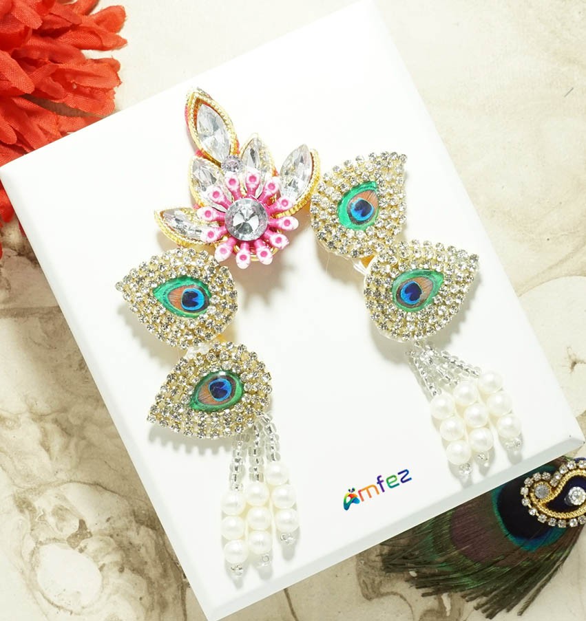 Radha Ji Multi Stone Pearl Beads Work Chandrika ( Medium & Large )